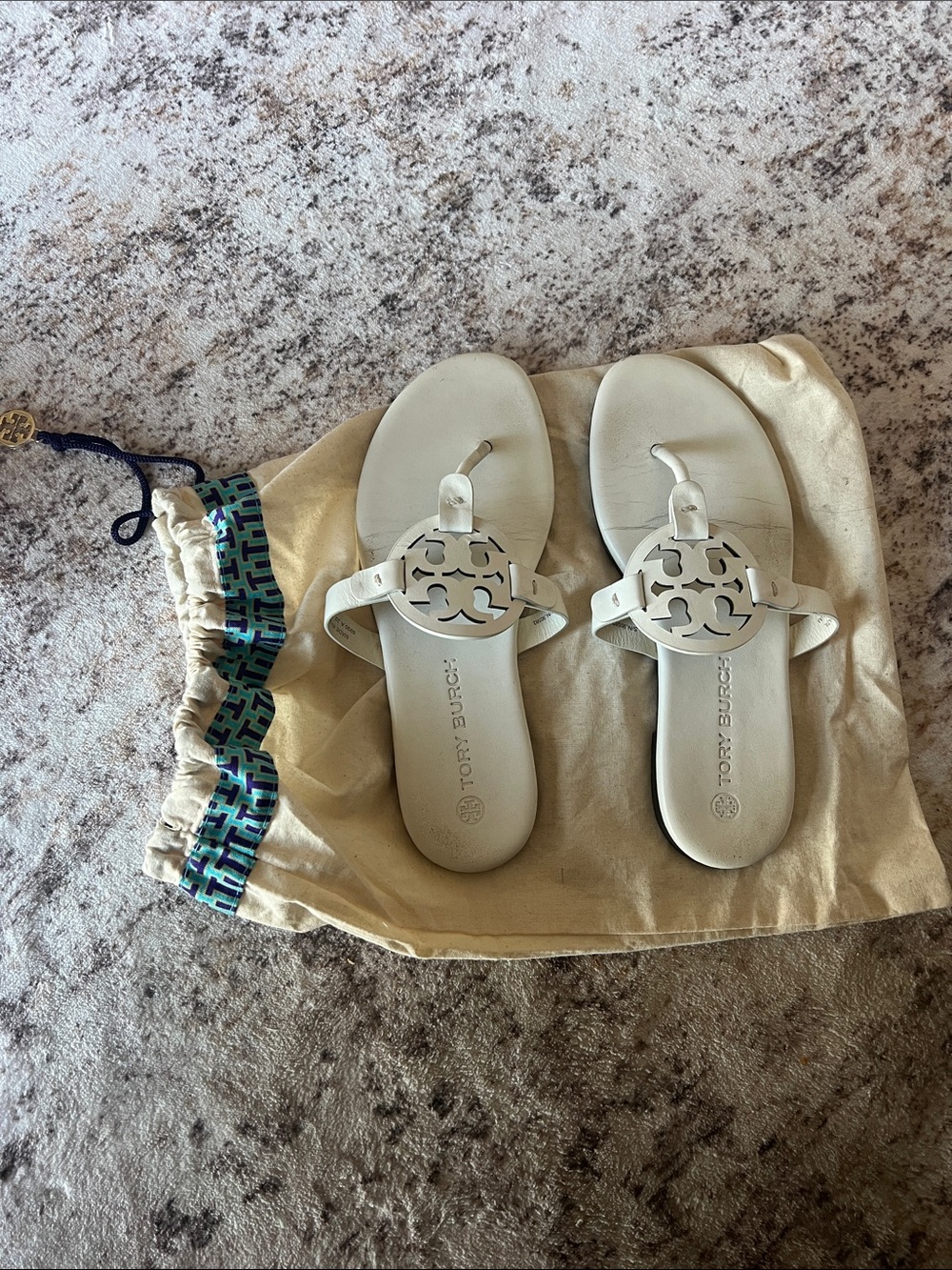 Tory Burch Cream Logo Thong Sandals